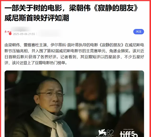 梁朝伟主演《寂静的朋友》内地票房仅222万：四国合拍文艺片遭遇市场冷遇 _ 现场图